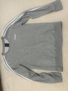 adidas Gray Crewneck Sweatshirt with White Three-Stripe Sleeves